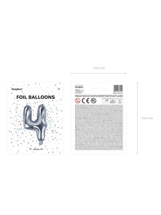 Globo foil "4" plateado