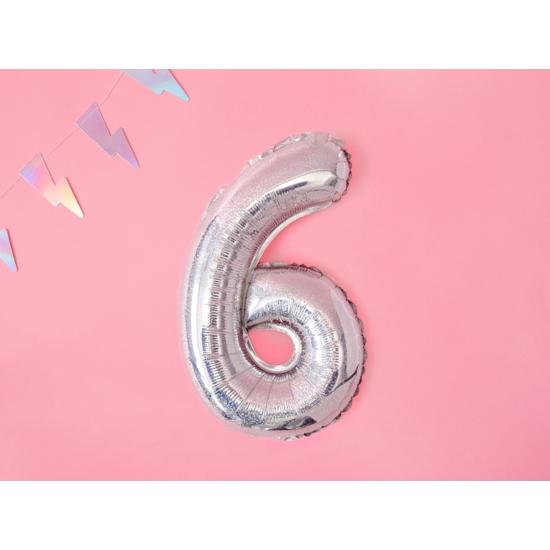 Globo foil "6" plateado con purpurina (35 cm)