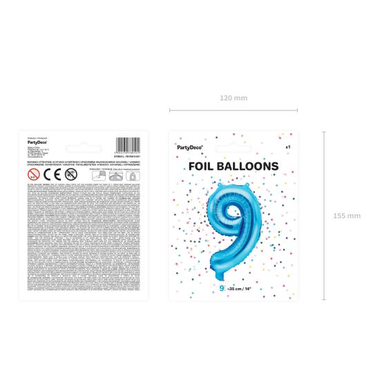 Globo foil "9" en azul 35 cm