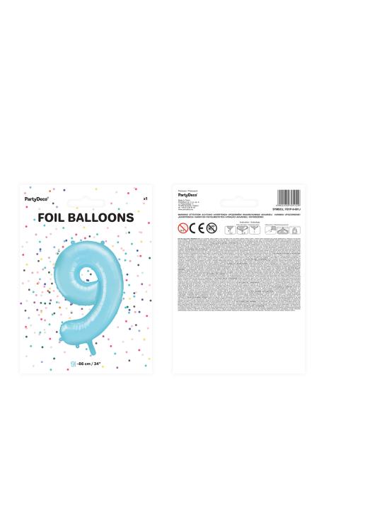 Globo foil "9" en azul claro 86 cm