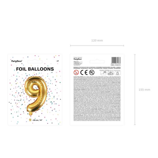 Globo foil "9" en dorado 35 cm