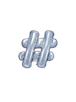 Globo foil hashtag plateado con purpurina