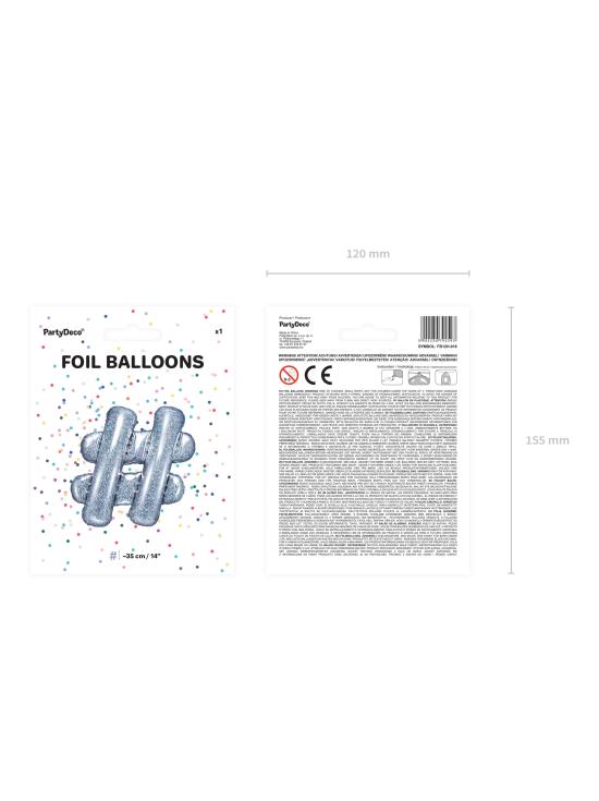 Globo foil hashtag plateado con purpurina