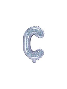 Globo foil letra C plateado con purpurina