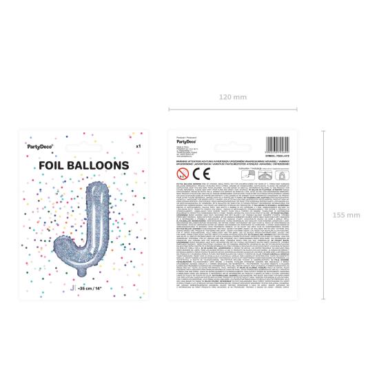 Globo foil letra J plateado con purpurina