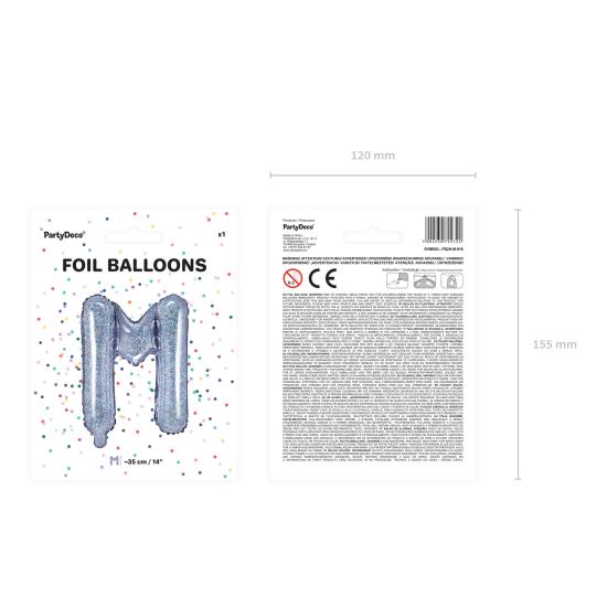 Globo foil letra M plateado con purpurina