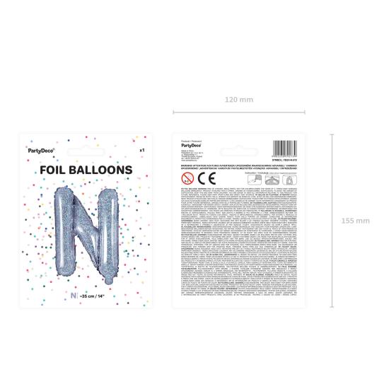 Globo foil letra N plateado con purpurina