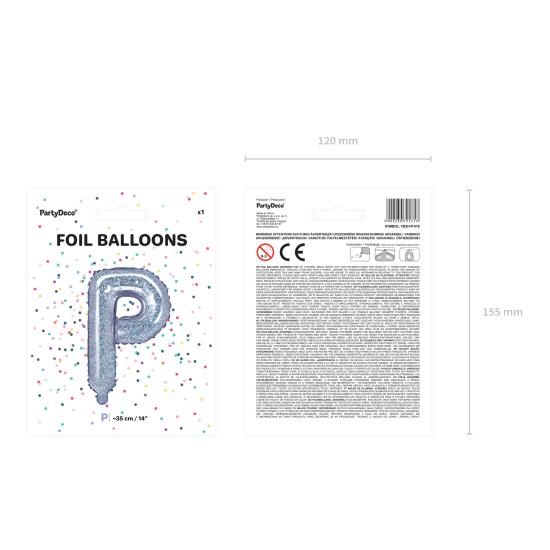Globo foil letra P plateado con purpurina