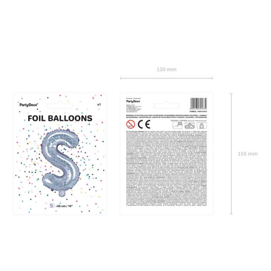 Globo foil letra S plateado con purpurina