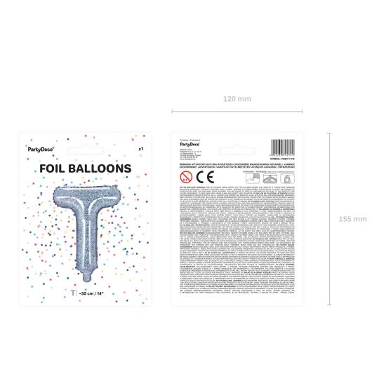 Globo foil letra T plateado con purpurina