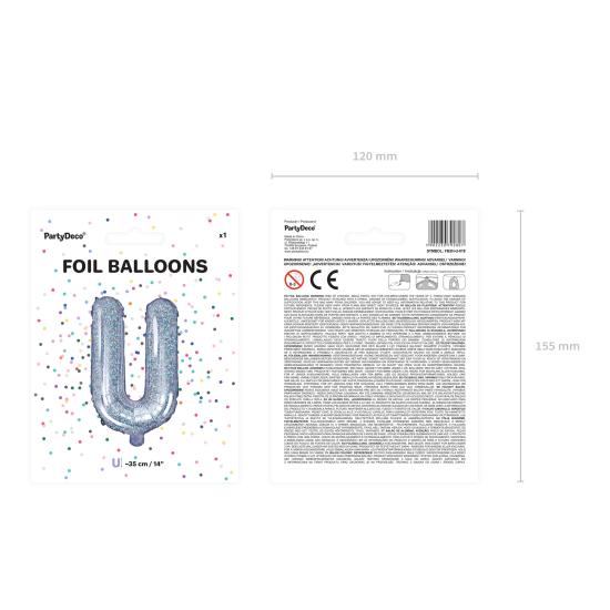 Globo foil letra U plateado con purpurina
