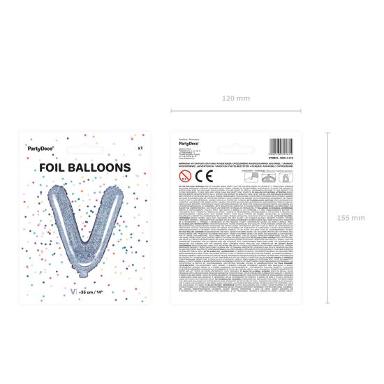 Globo foil letra V plateado con purpurina