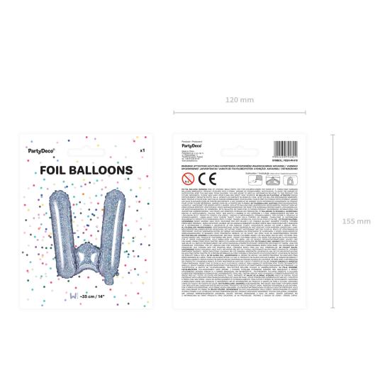 Globo foil letra W plateado con purpurina