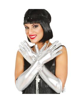 Guantes largos plateados para adulto