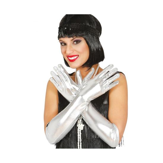 Guantes largos plateados para adulto