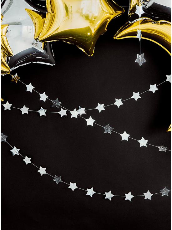 Guirnalda con estrellas plateadas (3,6 m)