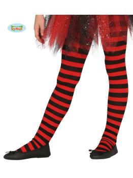 Pantys de bruja de rayas negras y rojas para niña