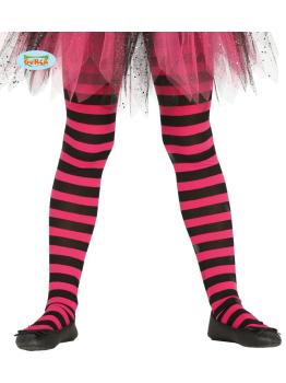 Pantys de bruja de rayas negras y rosas para niña