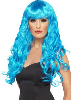 Peluca azul de sirena con flequillo
