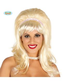 Peluca con flequillo años 50 con cinta blanca rubia para mujer ^