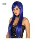 Peluca con flequillo azul eléctrica lisa para mujer