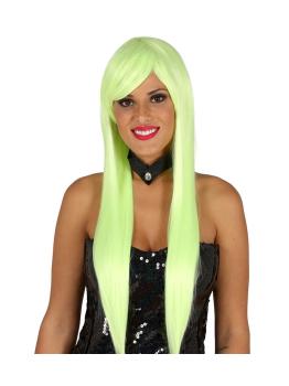 Peluca con flequillo verde neón para mujer