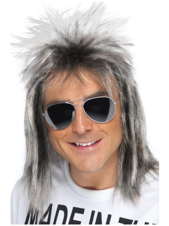 Peluca corte mullet rubio ceniza