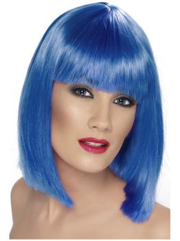 Peluca glamurosa azul con flequillo
