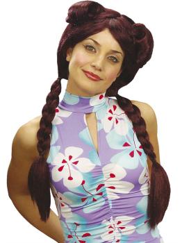 Peluca manga castaña de trenzas para mujer