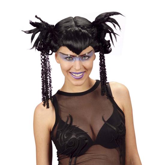 Peluca manga morena con coletas para mujer