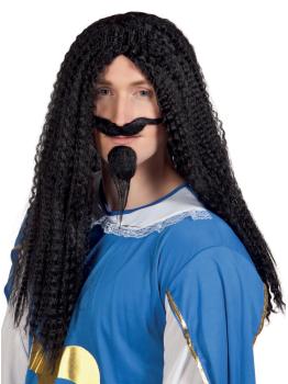 Peluca morena de mosquetero con bigote para hombre