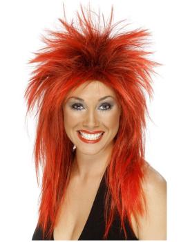 Peluca punky pelirroja y negra para mujer
