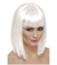Peluca recta con flequillo blanca para mujer
