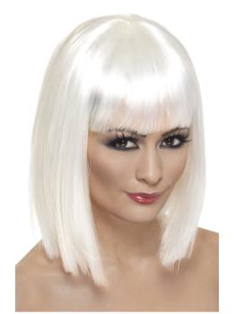 Peluca recta con flequillo blanca para mujer