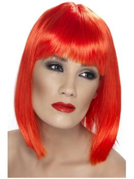 Peluca rojo neón con flequillo
