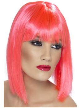 Peluca rosa neón con flequillo