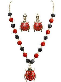 Pendientes y collar de mariquita para mujer