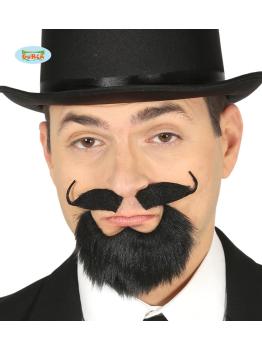 Perilla y bigote negra con adhesivo para hombre ^