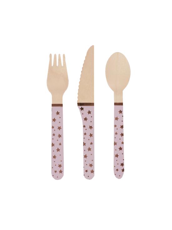 24 cubiertos de madera - Glitz & Glamour Pink & Rose Gold