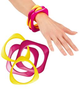 Set de 4 pulseras disco rosas y amarillas para mujer