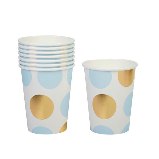 8 vasos de lunares azules y dorados  - Pattern Works Blue