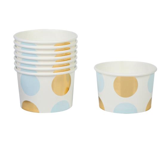8 vasos pequeños de lunares azules y dorados - Pattern Works Blue