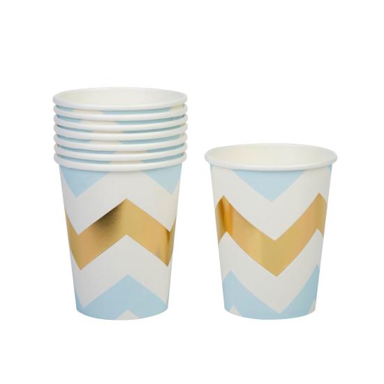 8 vasos de zigzag azul y dorado - Pattern Works Blue