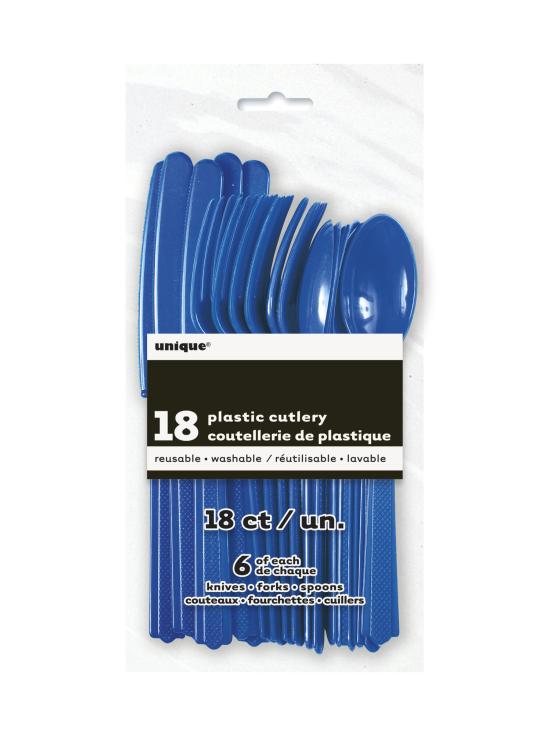 Set de cubiertos de plástico azul oscuro - Línea Colores Básicos