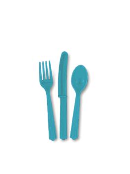 Set de cubiertos de plástico color aguamarina- Línea Colores Básicos