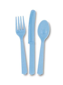 Set de cubiertos de plástico color azul cielo - Línea Colores Básicos