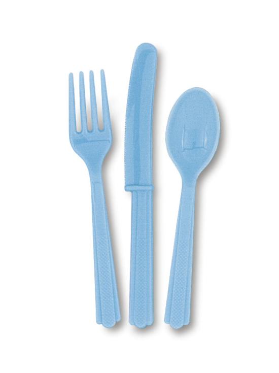 Set de cubiertos de plástico color azul cielo - Línea Colores Básicos