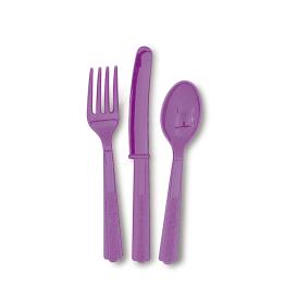 Set de cubiertos de plástico color morado - Línea Colores Básicos