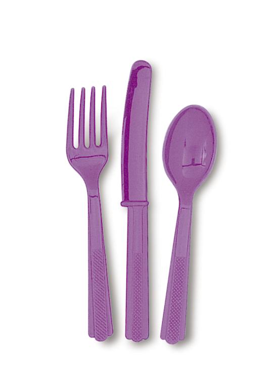 Set de cubiertos de plástico color morado - Línea Colores Básicos