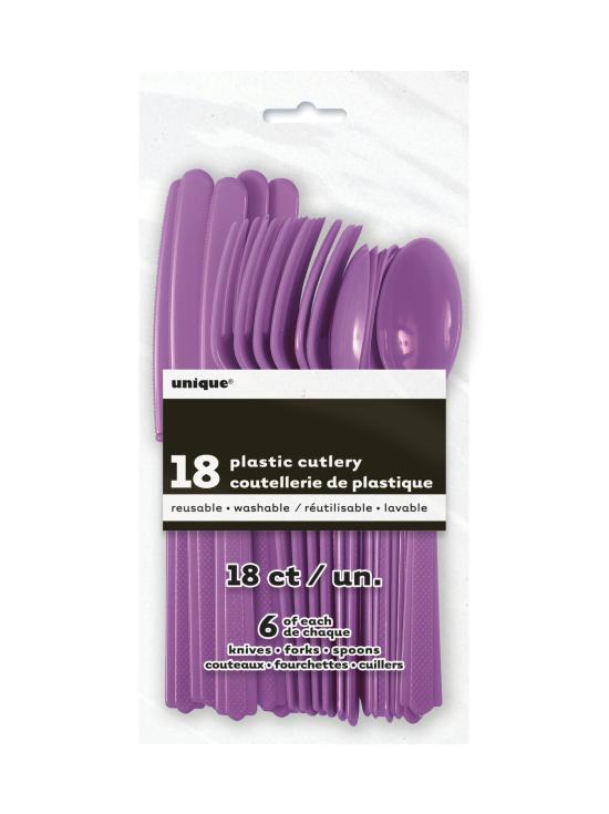 Set de cubiertos de plástico color morado - Línea Colores Básicos